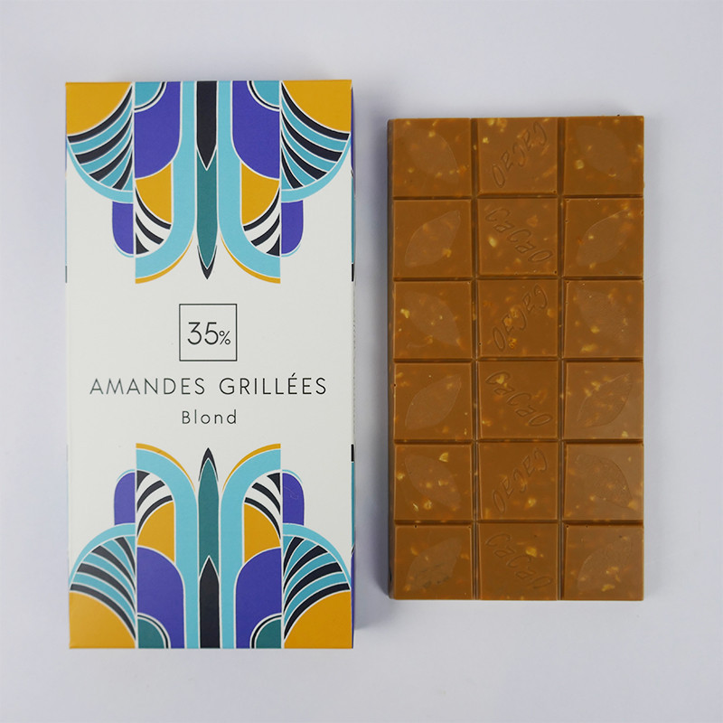 Tablette amandes grillées blond 35% - Chocolaterie Pâtisserie à Nantes
