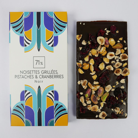 Tablette Noisettes grillées, pistaches et cranberries Noir 71%